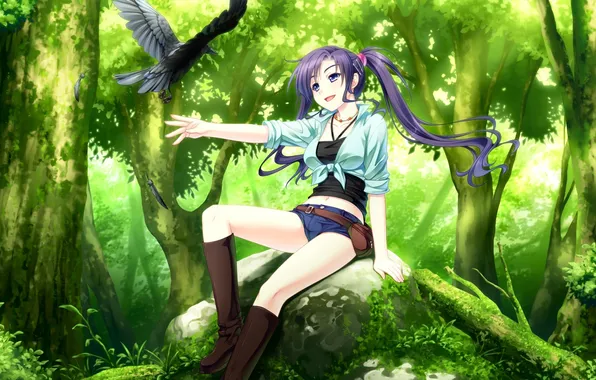 Forest, girl, bird, stone, & - sora no mukou de sakimasu you ni, game cg
