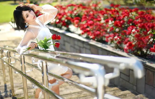 Picture girl, roses, Asian