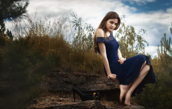 Forest, summer, grass, girl, light, trees, nature, pose