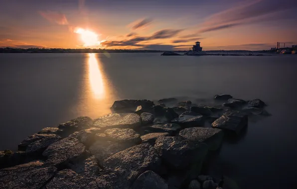 Picture sunset, river, USA, Groton, Groton