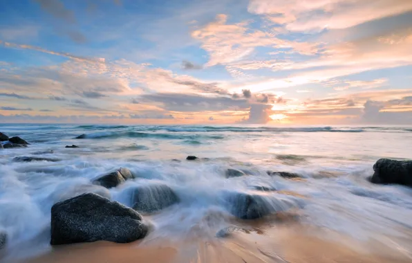 Sand, sea, wave, beach, summer, the sky, stones, shore