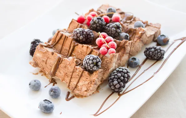 Berries, ice cream, dessert, sweet, chocolate, caramel