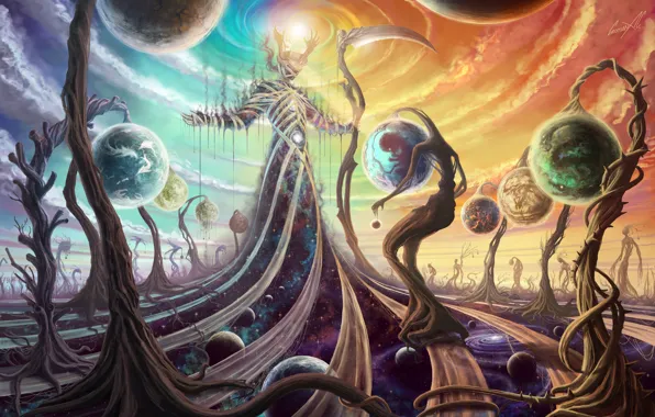 Galaxy, Trees, Forest, Planet, Space, Planet, Braid, Planets