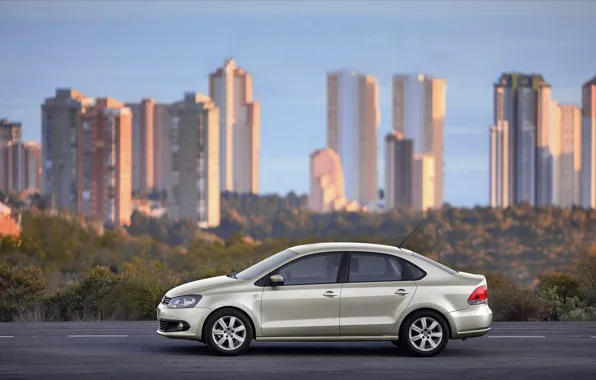 Asphalt, city, the city, volkswagen, profile, wheels, sedan, side
