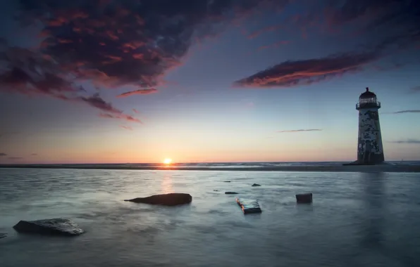 Picture sea, sunset, lighthouse