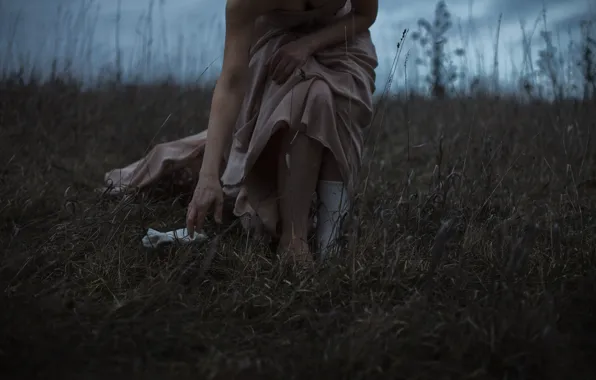 Picture grass, girl, dress, neckline, socks, Aleah Michele