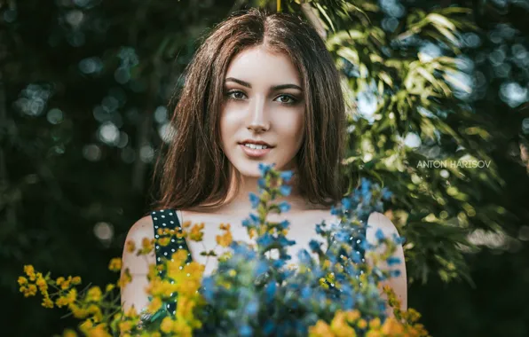 Look, flowers, face, glare, portrait, Maria, Anton Kharisov