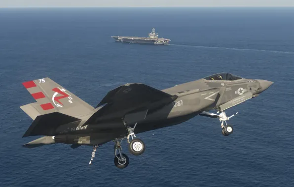 Picture sea, fighter, the carrier, bomber, Lightning II, F-35C