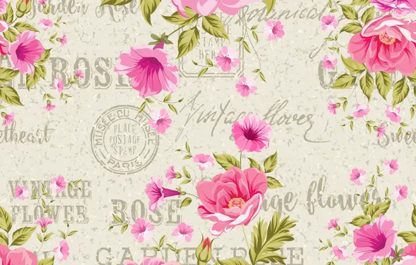 Picture flowers, background, roses, vintage, composition