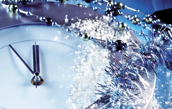 Macro, decoration, situation, watch, beads, tinsel, New Year, midnight