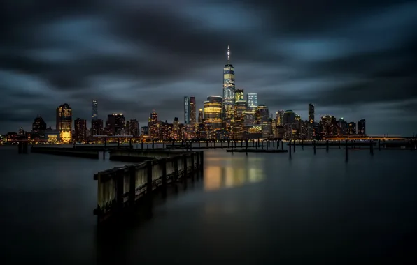 Night, the city, new york, newport marina
