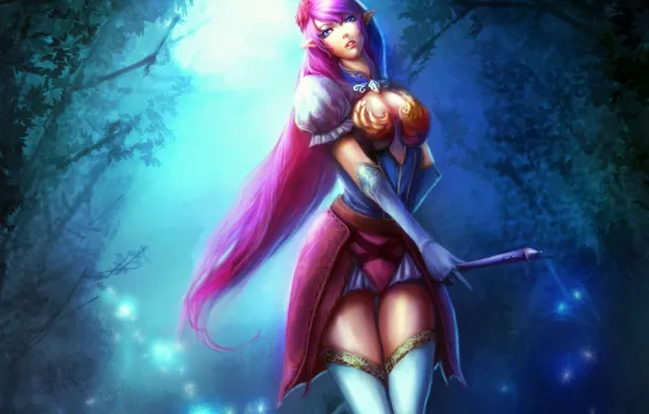Forest, girl, elf, sword, art, elf