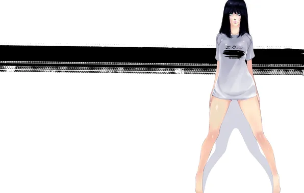 Look, girl, pose, strip, hair, t-shirt, white background, legs