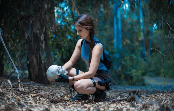Picture forest, look, girl, skull, Tomb Raider, cosplay, cosplay, Lara Croft