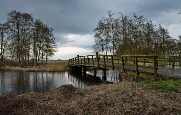 Landscape, bridge, river