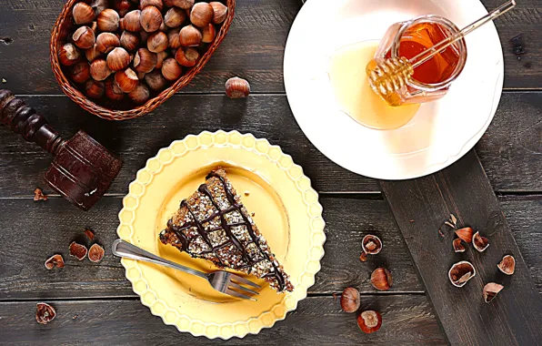 Picture food, chocolate, honey, spoon, cake, cake, nuts, dessert