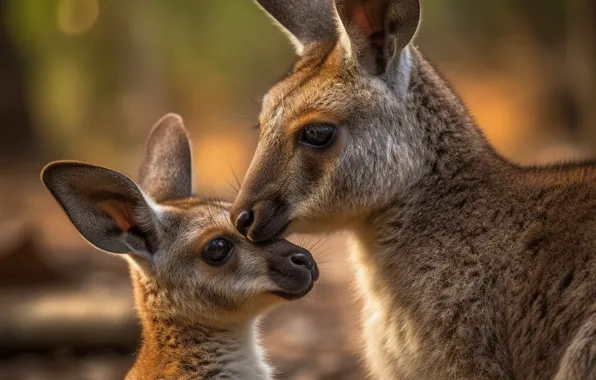Look, pose, kangaroo, face, cub, mother, AI art, neural network
