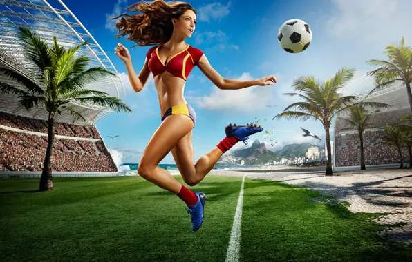 Picture palm trees, beauty, soccer ball, 2014, slim figure, Brazil World Cup