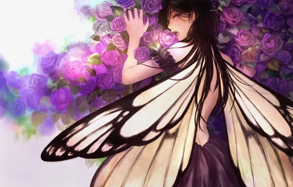 Picture flowers, butterfly, anime, art