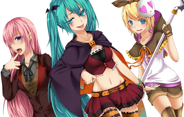 Girls, anime, Halloween, Halloween, Hatsune Miku, Vocaloid, Kagamine Rin, art