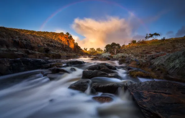 River, stones, rainbow, Australia, South Australia, Mannum, Mannum