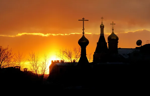 Landscape, sunset, Moscow, dome, temples