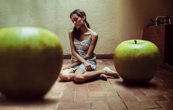 Picture girl, background, apples