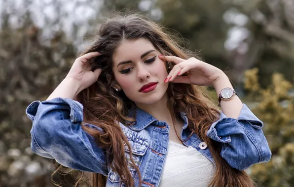 Girl, model, hair, watch, makeup, Gabriela, dzhinsovka