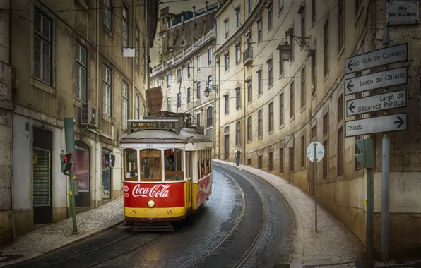 The city, street, tram, Portugal, Lisbon