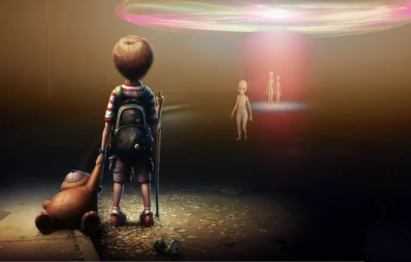 Boy, Others, Bear, Aliens, Three, Aliens, Aliens, Creepy