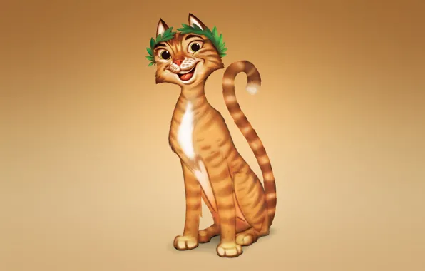 Picture cat, cat, orange, smile, red, light background