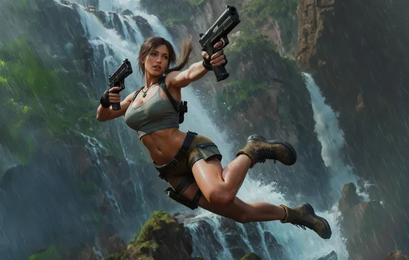 Picture waterfall, lara, croft