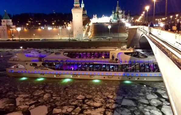 Ship, Moscow, Winter, Moscow, Moscow River, Center, CAO, Winter city