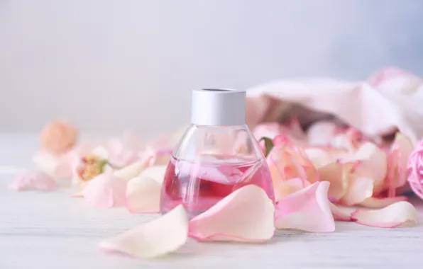 Perfume, petals, rose, pink, petals, pink roses, spa, oil