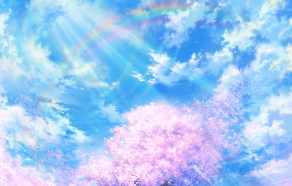 Picture clouds, light, the wind, figure, Sakura