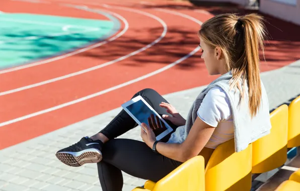 Tablet, athlete, female athlete