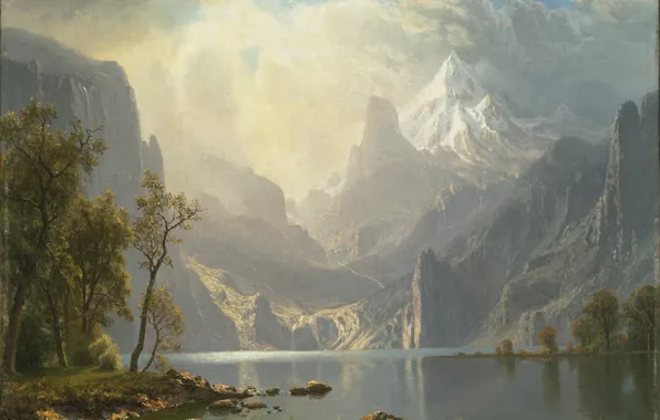 Picture mountain landscape, Albert Bierstadt, In the Sierra Mountains