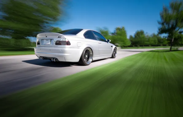 BMW, speed, BMW, silver, E46, in motion