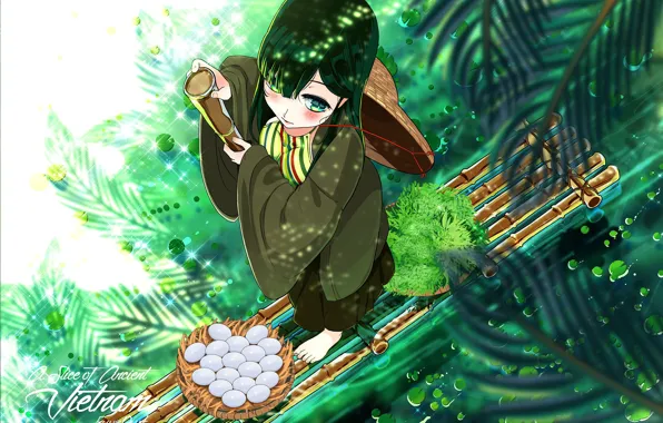 Greens, look, water, girl, the raft