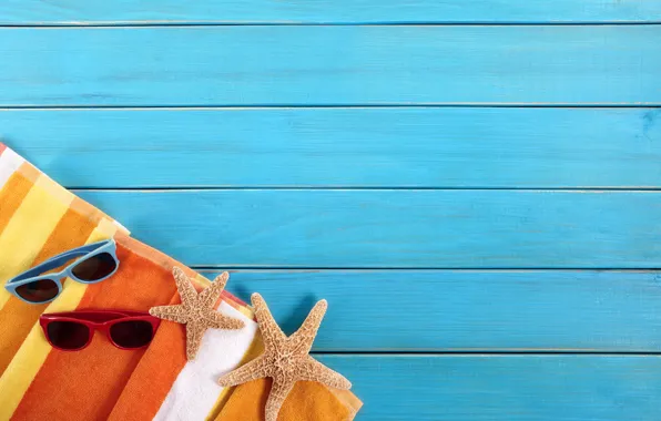Board, towel, glasses, starfish