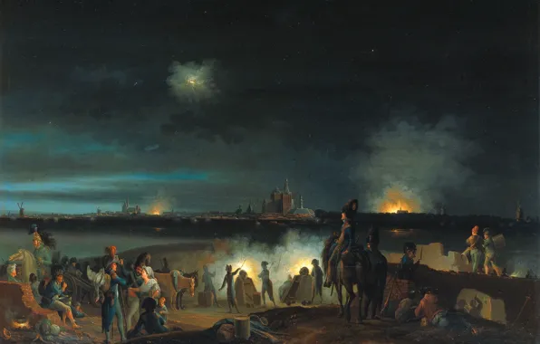 Oil, picture, 1800, Joseph August Knip, The shelling of ' s-Hertogenbosch by the French during …