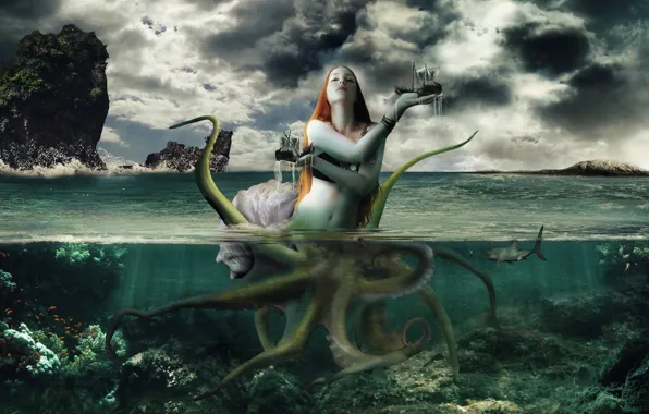 Picture sea, girl, fantasy, Wallpaper