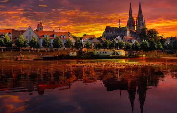 Picture river, home, Cathedral, glow
