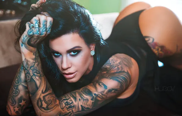 Look, girl, style, makeup, brunette, tattoo, girl, photography