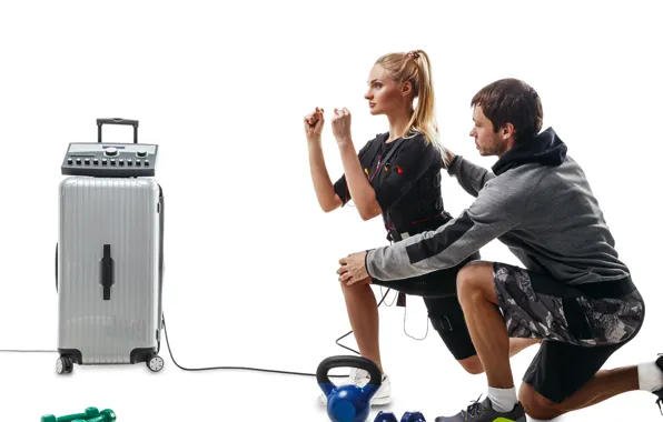 Picture woman, fitness, technology, physical exercises, kinesiologist