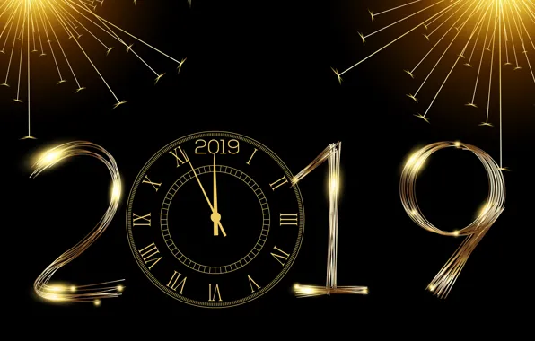 Gold, New Year, figures, golden, black background, black, background, New Year