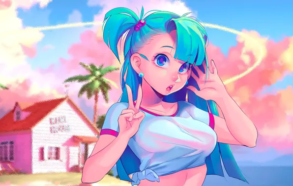 Picture girl, sexy, beach, long hair, sea, boobs, anime, beautiful