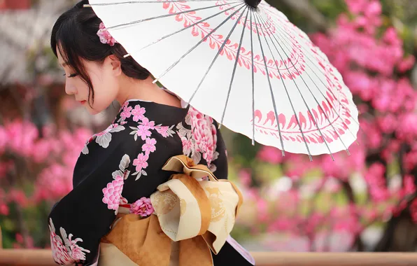 Picture face, umbrella, clothing, kimono, Asian