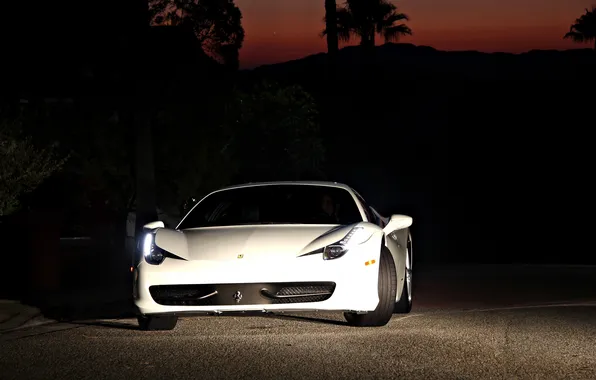Picture white, night, white, ferrari, Ferrari, Italy, the front, 458 italia