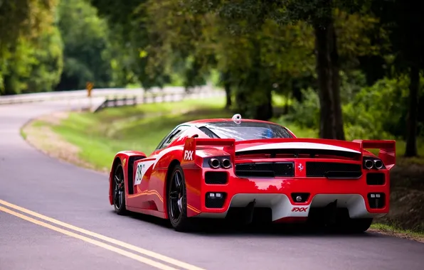 Road, red, Ferrari, Ferrari, supercar, rear view, FXX, Evolution